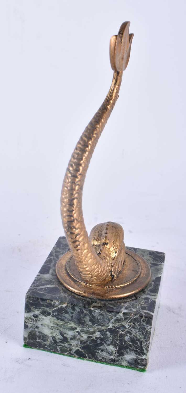A 19TH CENTURY BRONZE COUNTRY HOUSE MARBLE POCKET WATCH HOLDER formed as a fish. 15 cm high. - Image 2 of 4
