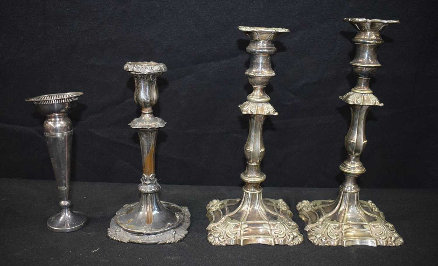 A large collection of Silver plated and other metal items, Candle sticks, Tea pots,trays etc 46 x - Image 4 of 12
