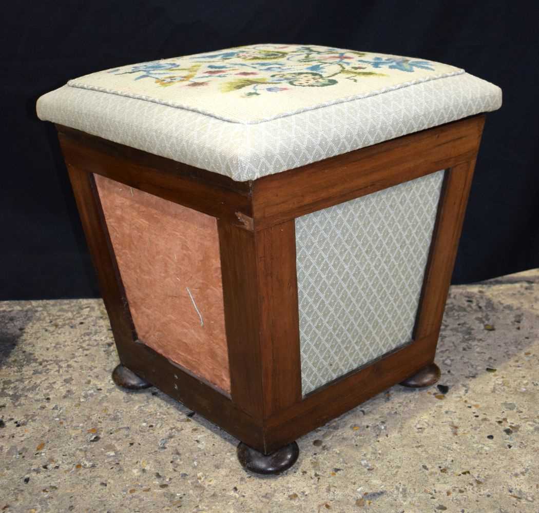 A Victorian upholstered top opening stool together with a Gout stool (2) - Image 5 of 12