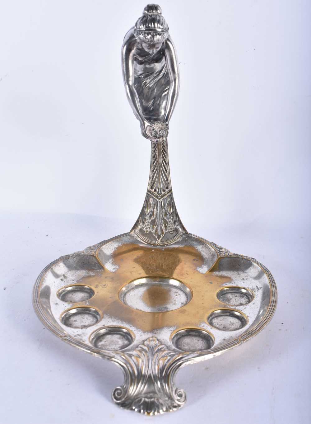 AN UNUSUAL WMF SILVER PLATED DECANTER AND GLASS STAND formed with a leaning female. 24 cm x 18cm. - Image 3 of 8