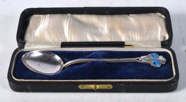 A Cased Mappin & Webb Silver and Enamel Spoon. Hallmarked Birmingham, 11.2 cm x 2.7cm, weight 12.1g