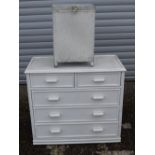 A wooden Rattan effect 5 drawer chest together with a Lloyd loom laundry basket 78 x 86 x 40 cm (