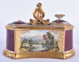 Flight Barr and Barr Worcester ink stand painted with ‘Scene on the banks of Keswick Lake’, the