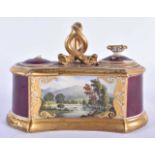 Flight Barr and Barr Worcester ink stand painted with ‘Scene on the banks of Keswick Lake’, the