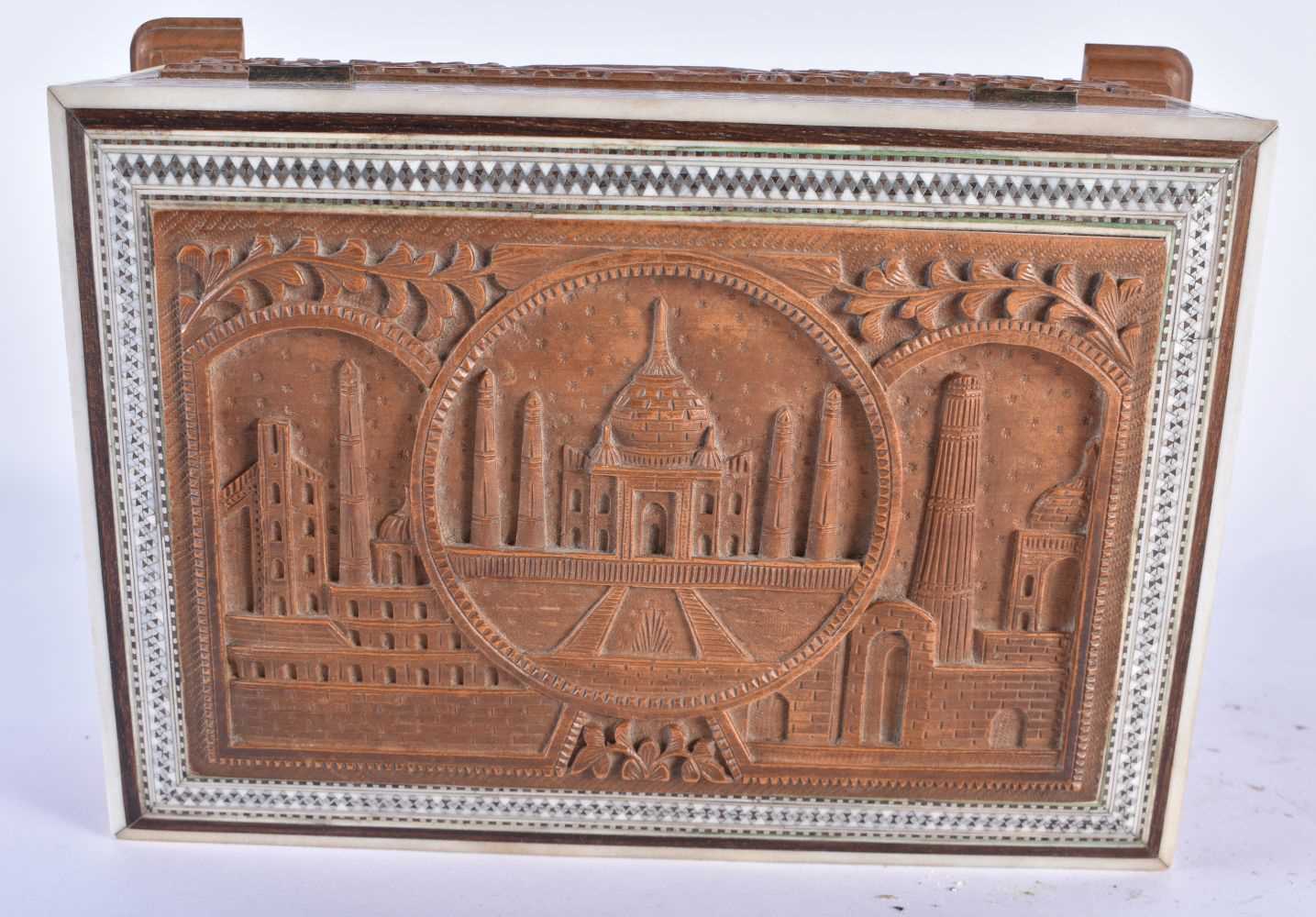TWO 19TH CENTURY MIDDLE EASTERN ANGLO INDIAN SANDALWOOD AND BONE CASKETS. Largest 24 cm x 14 cm. ( - Image 4 of 8