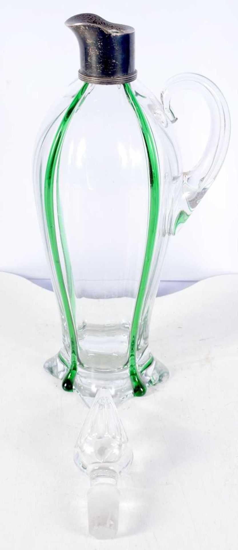 A Victorian Moulded Glass Decanter with Green Glass Drip Decoration and Silver Mounts Hallmarked - Image 3 of 3
