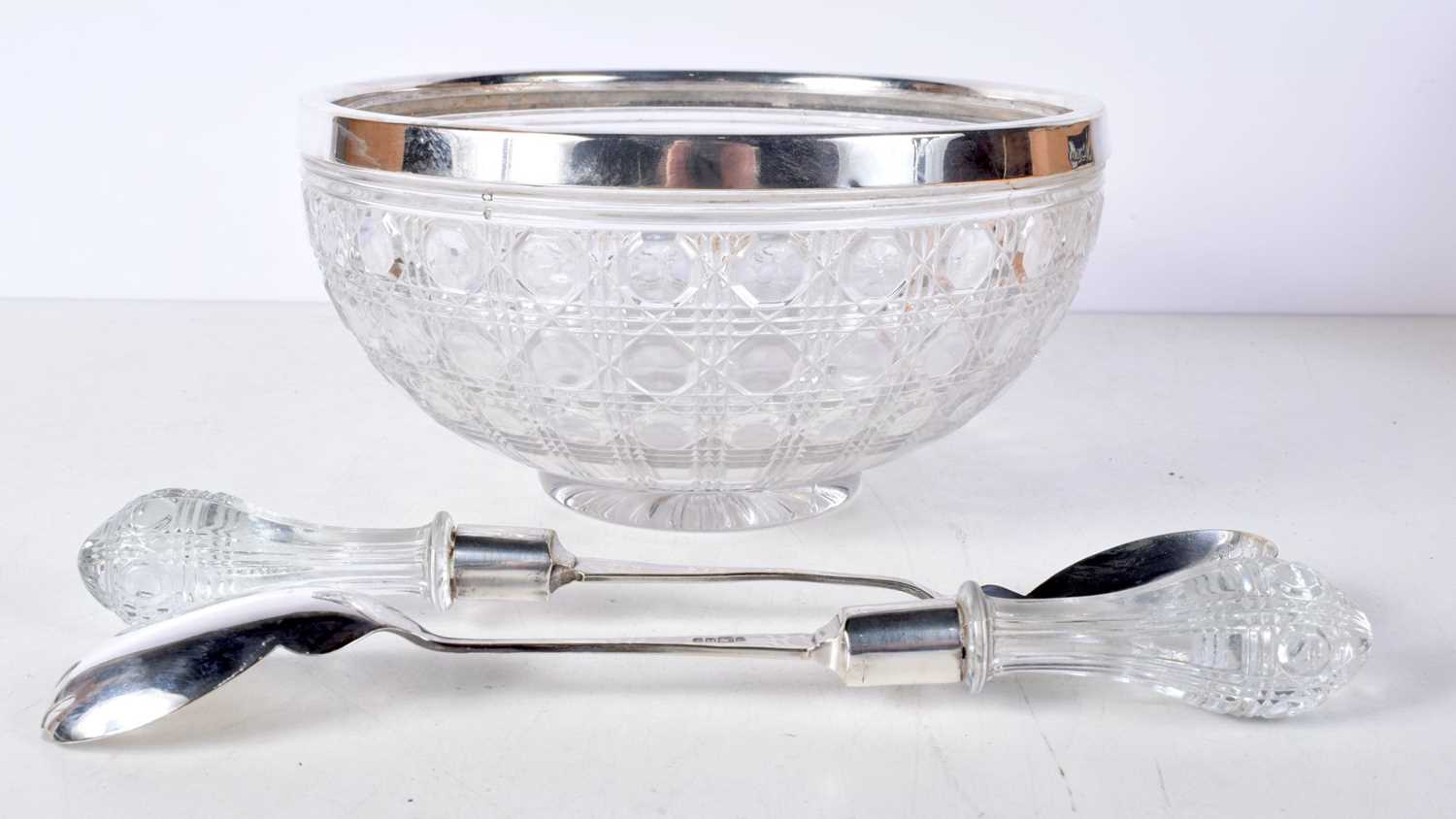 A Cut Glass Salad Bowl with Silver Plate Rim together with 2 Silver Plated Servers with Cut Glass - Image 3 of 3