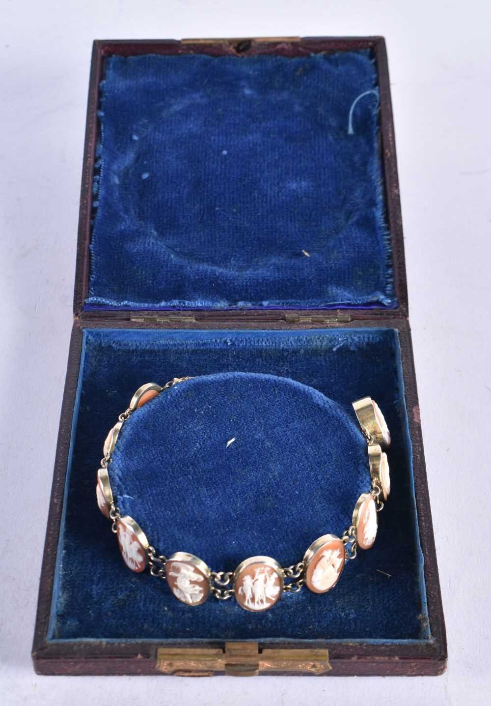 A Cameo Bracelet in a fitted case. 16cm x 1.6 cm, weight 13.5g