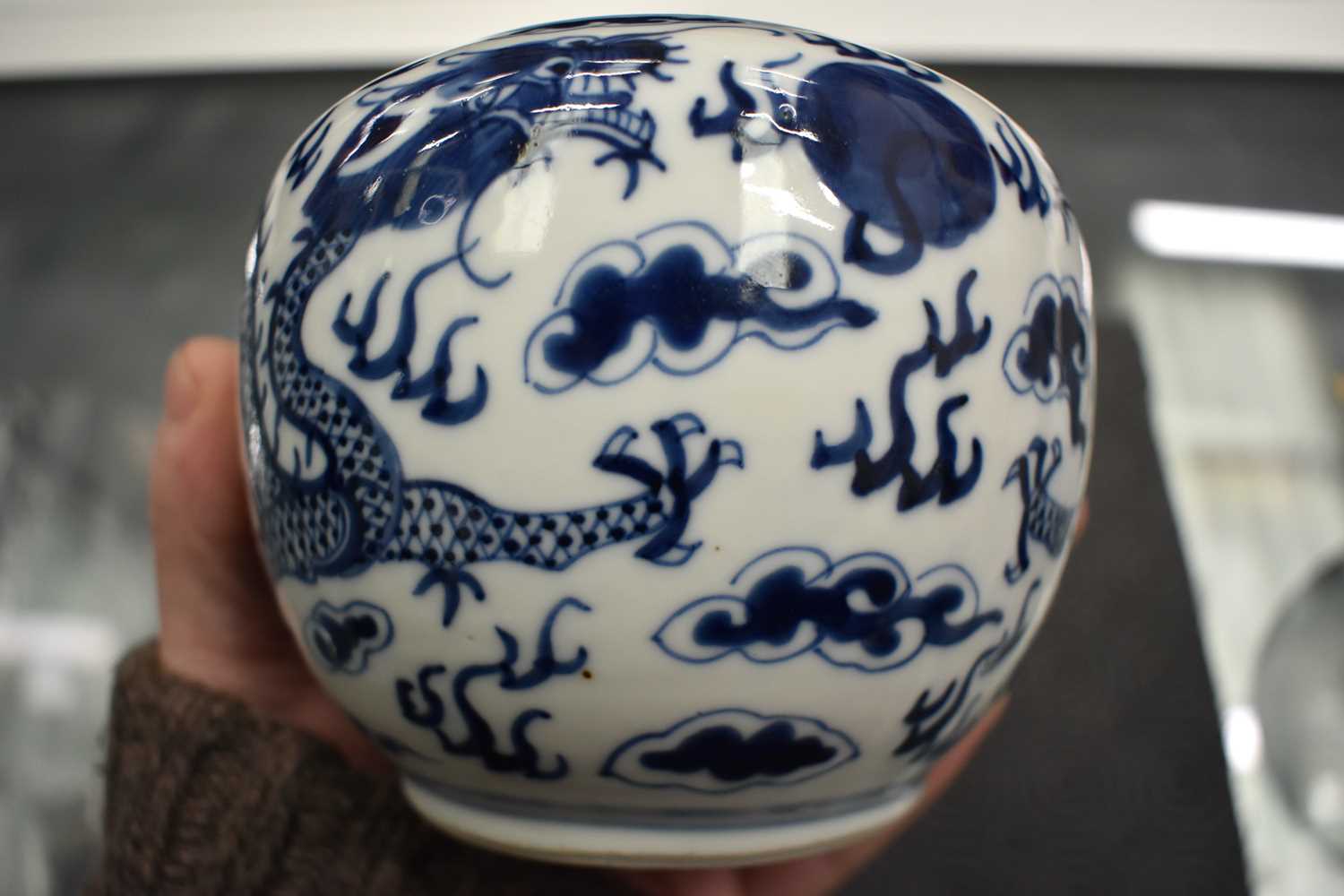 A PAIR OF 19TH CENTURY CHINESE BLUE AND WHITE PORCELAIN GLOBULAR CENSERS bearing Kangxi marks to - Image 8 of 18