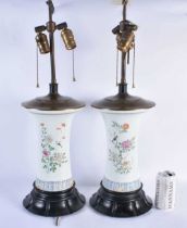 A LARGE PAIR OF EARLY 20TH CENTURY CHINESE PORCELAIN FAMILLE ROSE FLARED LAMPS Guangxu. 58 cm high.