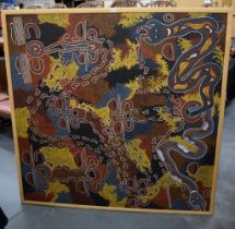 A huge framed Australian Aboriginal Dot art oil on canvas 150 x 147 cm
