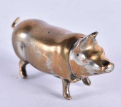 AN ANTIQUE BRASS PIG VESTA CASE. 18.5 grams. 5 cm x 2.5 cm.