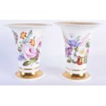 A PAIR OF EARLY 19TH CENTURY DERBY PORCELAIN VASES painted with flowers. 13 cm x 9 cm.