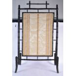 A Japanese Bamboo Screen with an Embroidered Panel. 103cm x 60cm x 33cm