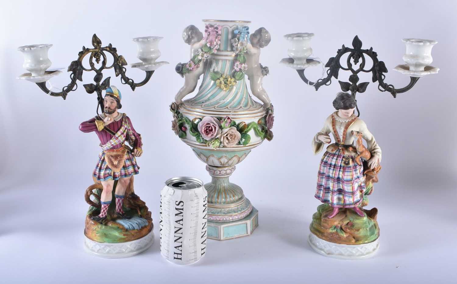 A PAIR OF 19TH CENTURY FRENCH PARIS BISQUE PORCELAIN CANDLESTICKS together with a large 19th century - Image 7 of 11