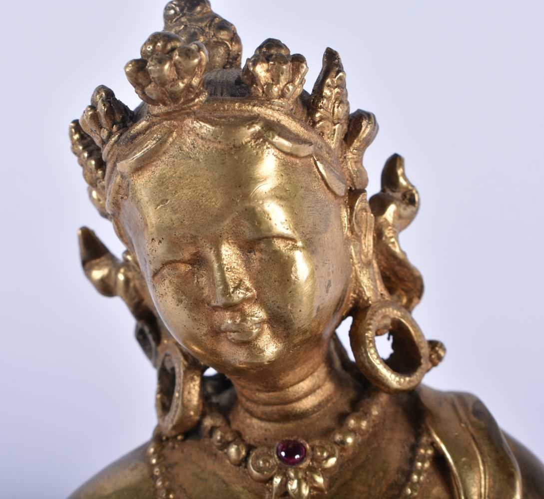 A LARGE CHINESE TIBETAN JEWELLED BRONZE BUDDHA 20th Century. 30cm x 27 cm. - Image 2 of 6