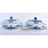 A PAIR OF 18TH CENTURY CHINESE EXPORT TUREENS COVERS AND STANDS Qianlong. 22 cm x 15 cm. (4)