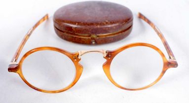 A Cased Pair of Antique Folding Spectacles with Tortoiseshell Rims and Yellow Metal Fittings. 12.5