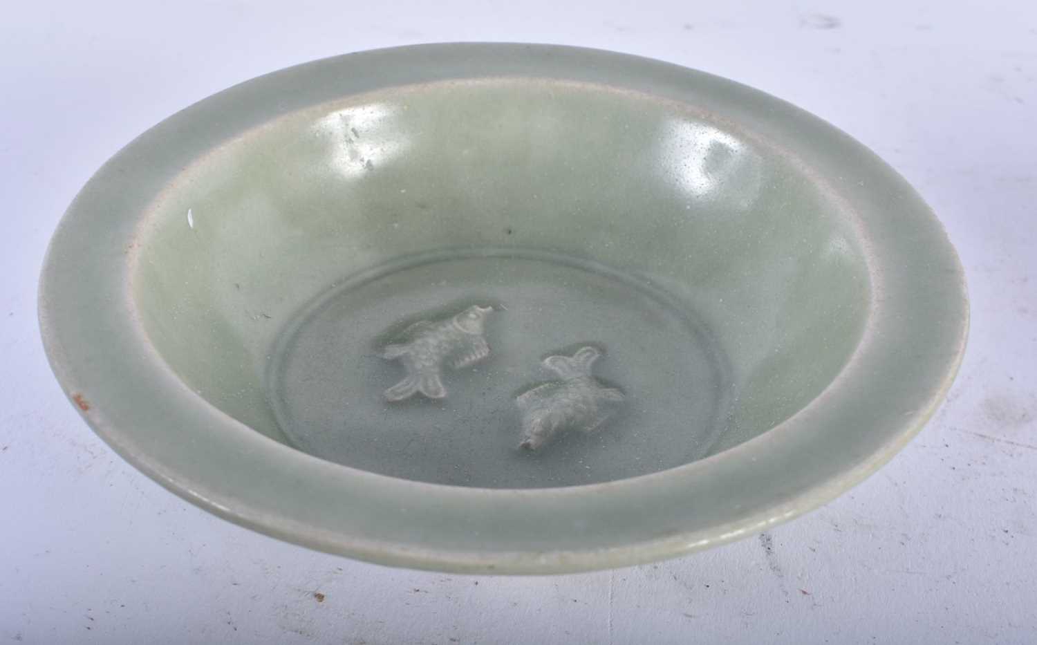 TWO EARLY CHINESE CELADON GLAZED STONEWARE BOWLS King/Qing. Largest 12 cm diameter. (2) - Image 3 of 4