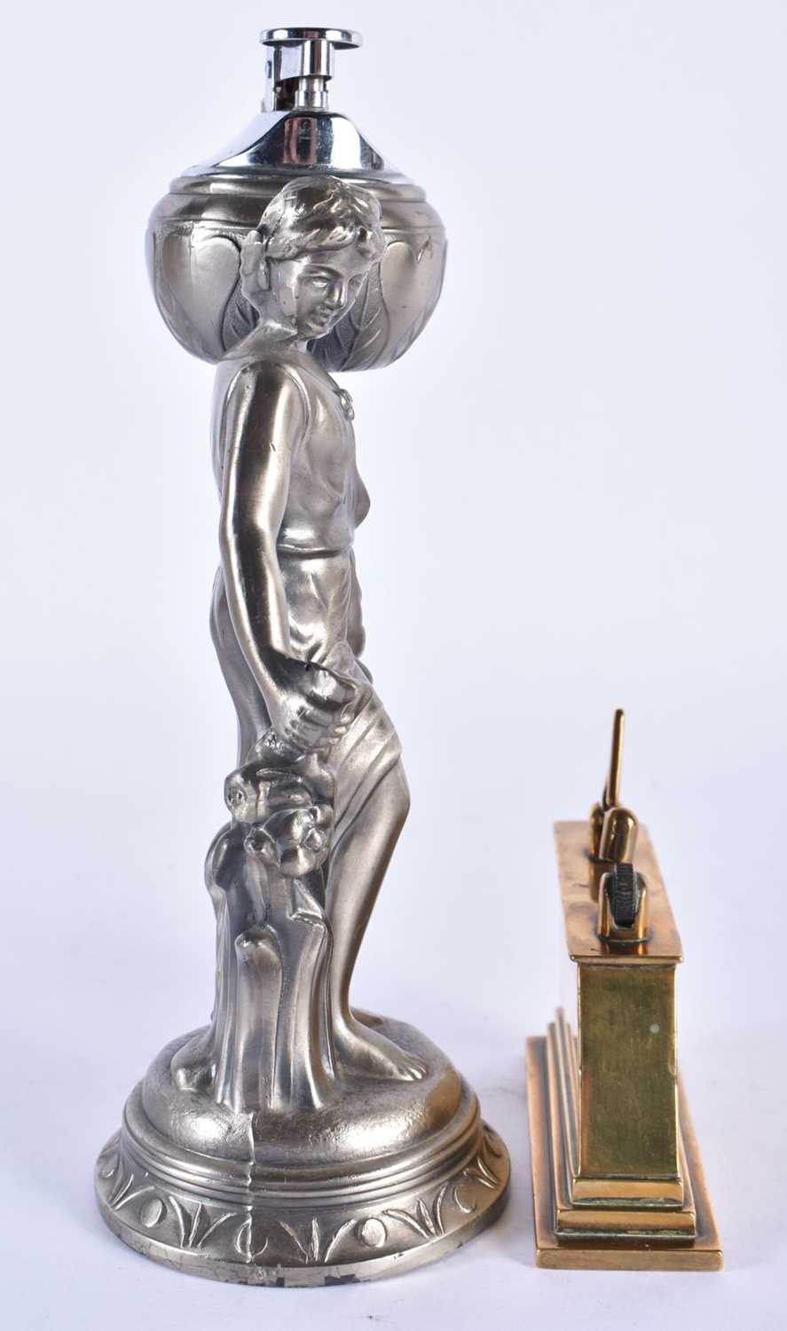 A CHARMING ANTIQUE BRONZE ANVIL TABLE LIGHTER together with another figural table lighter. Largest - Image 2 of 4