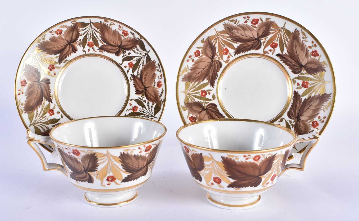 Flight Barr and Barr Worcester fine pair of cups and saucers painted with brown leaves and red