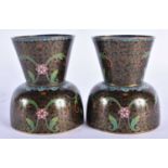 AN UNUSUAL PAIR OF LATE 19TH CENTURY CHINESE CLOISONNE ENAMEL SQUAT VASES Qing. 10 cm x 7.5 cm.