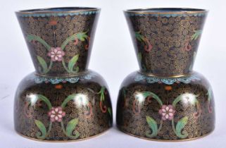 AN UNUSUAL PAIR OF LATE 19TH CENTURY CHINESE CLOISONNE ENAMEL SQUAT VASES Qing. 10 cm x 7.5 cm.