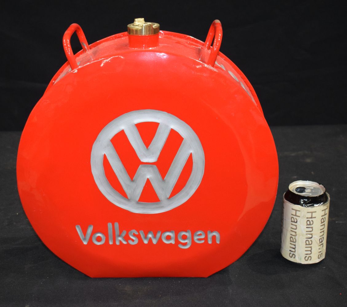 A Red enamelled metal VW Volkswagen can 37 x 35 cm