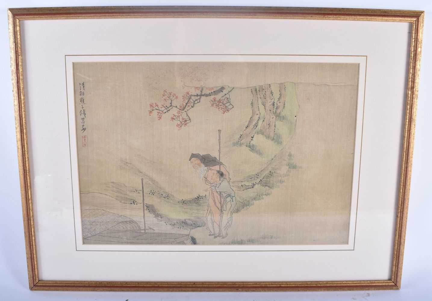 Attributed to Qian Hui'an (1833-1911) 3 x Watercolours, Figures within landscapes. 60 cm x 42 cm. - Image 14 of 38
