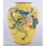 AN EARLY 20TH CENTURY JAPANESE MEIJI PERIOD SILVER MOUNTED CLOISONNE ENAMEL VASE decorated with a