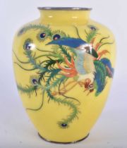 AN EARLY 20TH CENTURY JAPANESE MEIJI PERIOD SILVER MOUNTED CLOISONNE ENAMEL VASE decorated with a