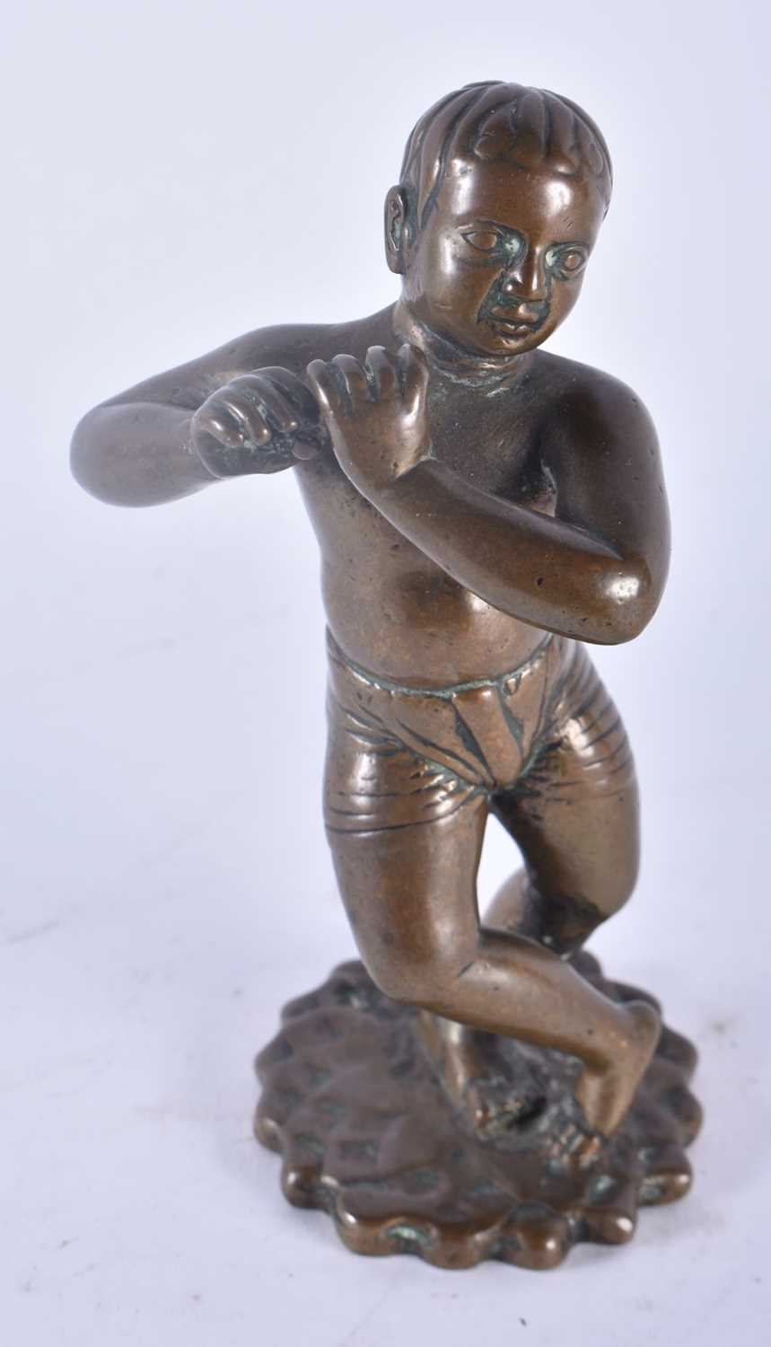 AN EARLY INDIAN COLONIAL BRONZE FIGURE OF A BOY together with an Antique Anglo indian sandalwood - Image 5 of 7