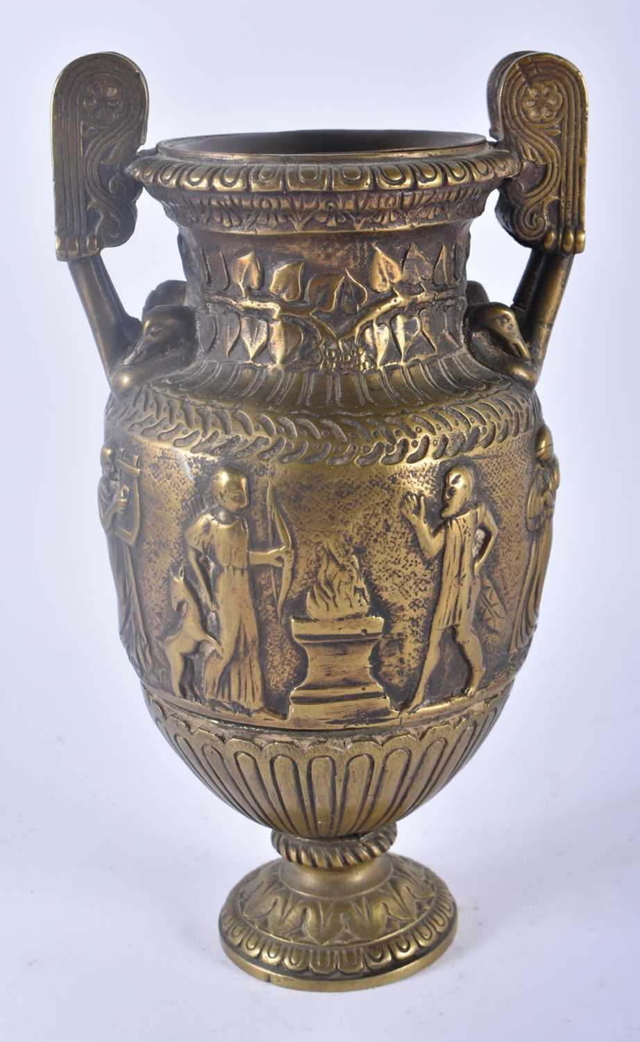 A 19TH CENTURY EUROPEAN GRAND TOUR TWIN HANDLED BRONZE VASE together with a smaller similar - Image 4 of 5