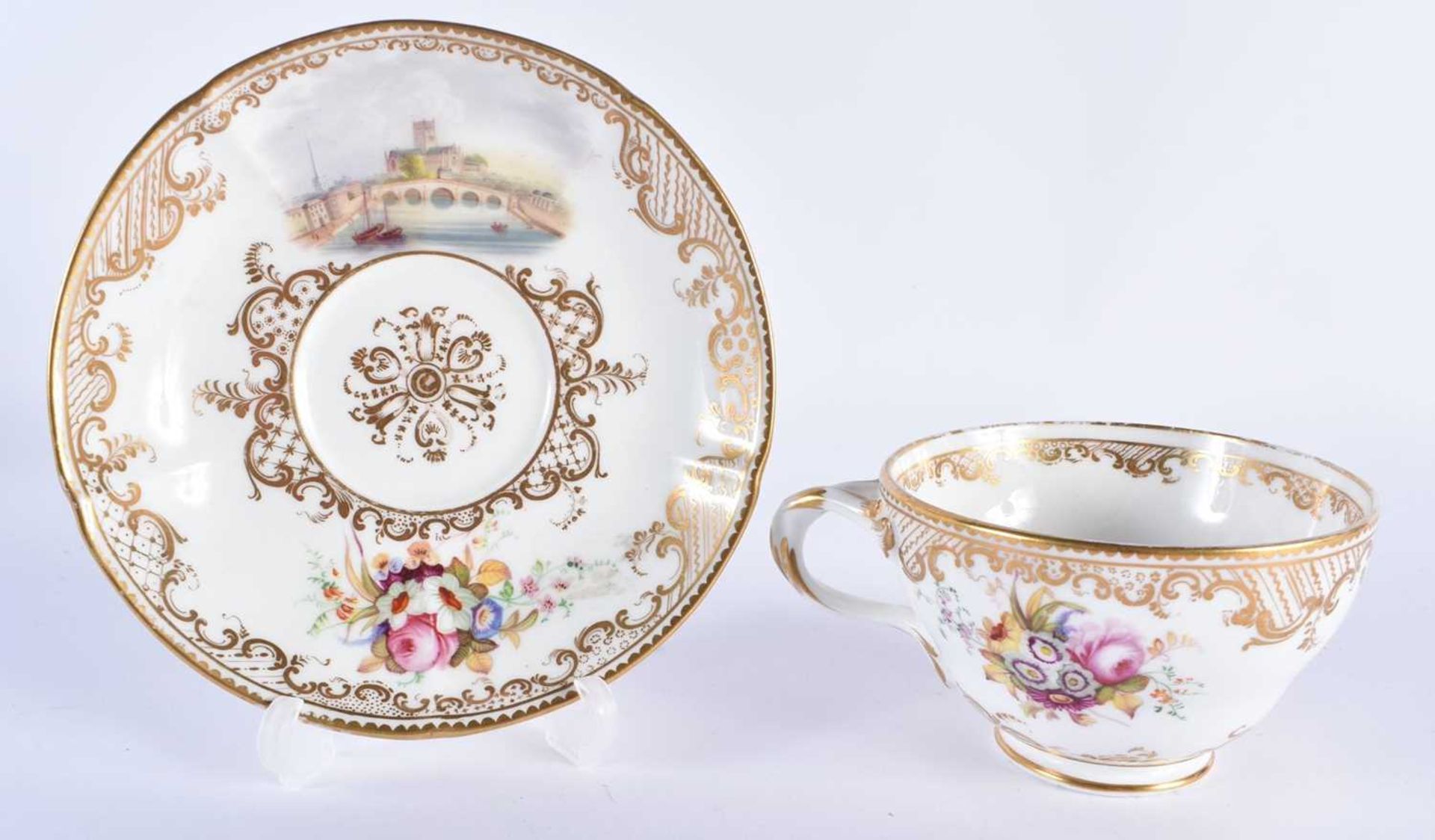 THREE 19TH CENTURY COALPORT SPARKS WORCESTER PORCELAIN CUPS AND SAUCERS painted with landscapes - Image 5 of 39