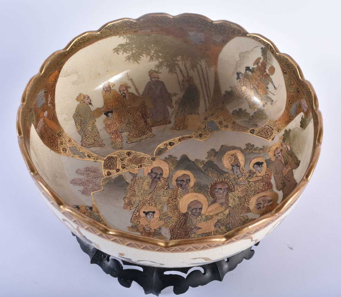 A LARGE LATE 19TH CENTURY JAPANESE MEIJI PERIOD SATSUMA BOWL painted with figures within landscapes. - Image 3 of 5