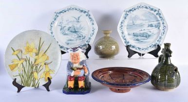 A selection of pottery and art pottery, seven pieces including a Spode toby jug. Jug 18.5 x 13 cm (
