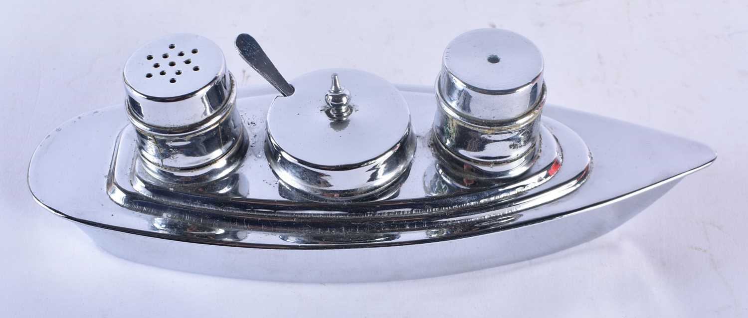 AN UNUSUAL NOVELTY MARITIME CRUET SET together with a rare horse lighter. Largest 18cm wide. (2) - Image 2 of 5