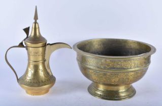 A LARGE 19TH CENTURY MIDDLE EASTERN INDIAN BRONZE BOWL together with a Persian Islamic engraved