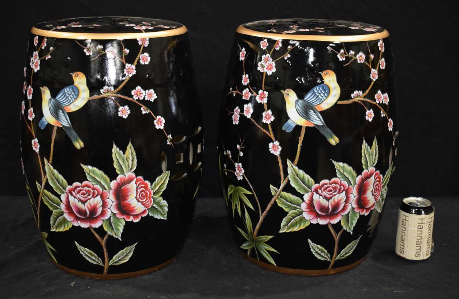 A pair of Chinese porcelain barrel stools 46 cm (2). - Image 2 of 4