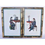 Chinese School (19th Century) Pair of pith paper watercolours, figures. 34 cm x 22 cm.