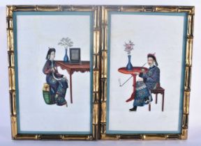 Chinese School (19th Century) Pair of pith paper watercolours, figures. 34 cm x 22 cm.