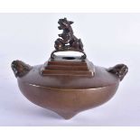 A 19TH CENTURY JAPANESE MEIJI PERIOD BRONZE CENSER AND COVER. 10 cm x 10 cm.