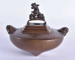 A 19TH CENTURY JAPANESE MEIJI PERIOD BRONZE CENSER AND COVER. 10 cm x 10 cm.