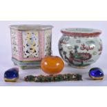 A 19TH CENTURY CHINESE PORCELAIN CENSER Qing, together with another censer ec. Largest 10 cm x 10