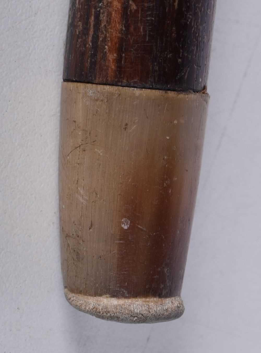 A wooden walking cane with a 9 Ct gold collar stamed 1928 together with another leather encased - Image 5 of 14