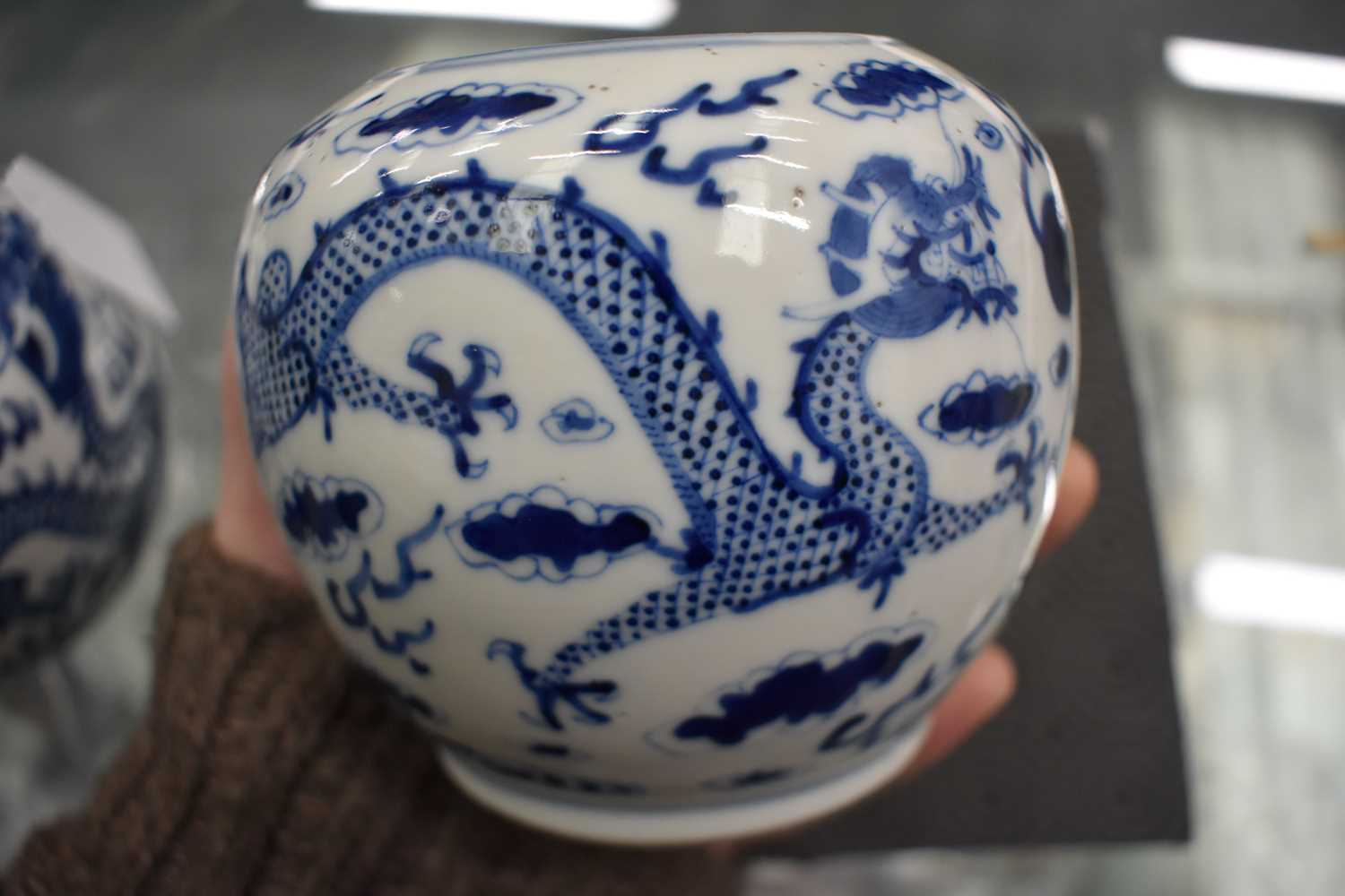 A PAIR OF 19TH CENTURY CHINESE BLUE AND WHITE PORCELAIN GLOBULAR CENSERS bearing Kangxi marks to - Image 15 of 18