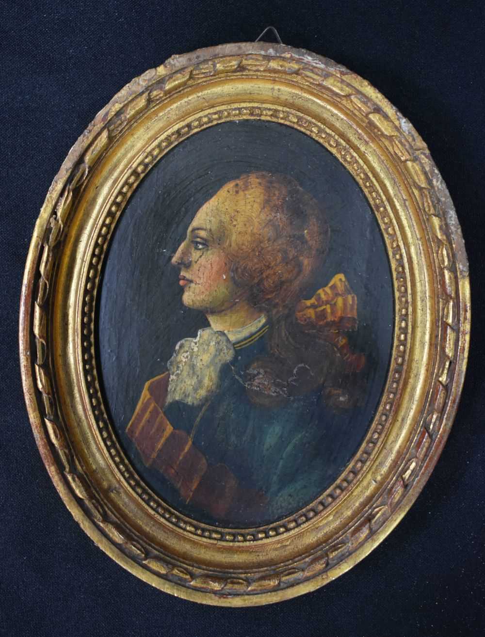A pair of small framed oil on board portraits possibly Jacobite period 13 x 9 cm (2) - Image 5 of 12