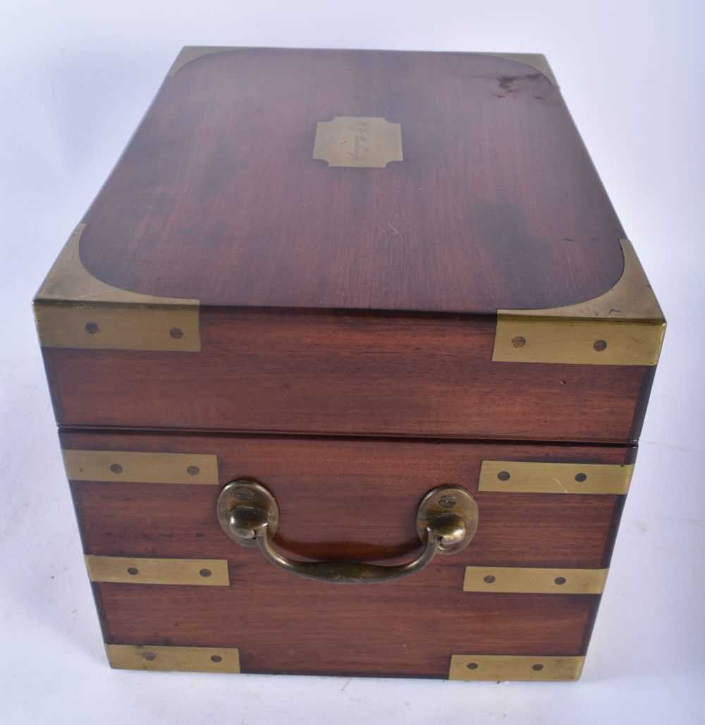 A RARE LARGE 19TH CENTURY MAHOGANY BRASS BOUND CAMPAIGN JEWELLERY BOX with fully fitted interior. 28 - Image 2 of 4