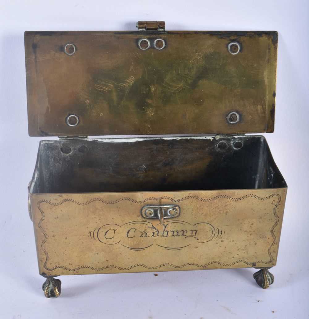 A VERY RARE EARLY 19TH CENTURY BRASS ENGRAVED CASKET of Automotive interest, engraved with a scene - Image 4 of 4