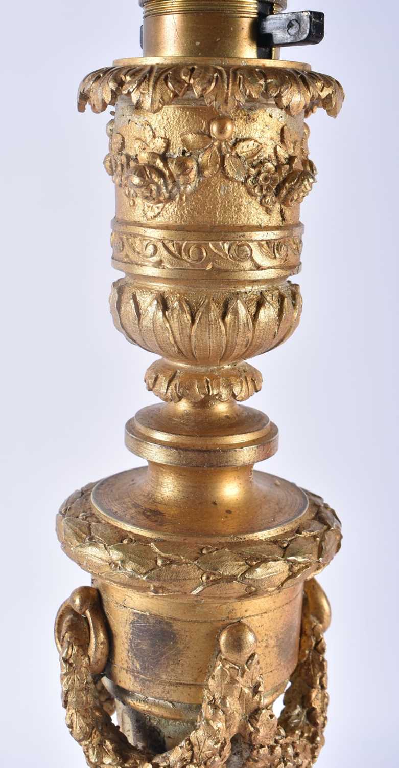 A FINE LARGE 19TH CENTURY FRENCH GILT BRONZE COUNTRY HOUSE LAMP formed as a large candlestick - Image 3 of 4